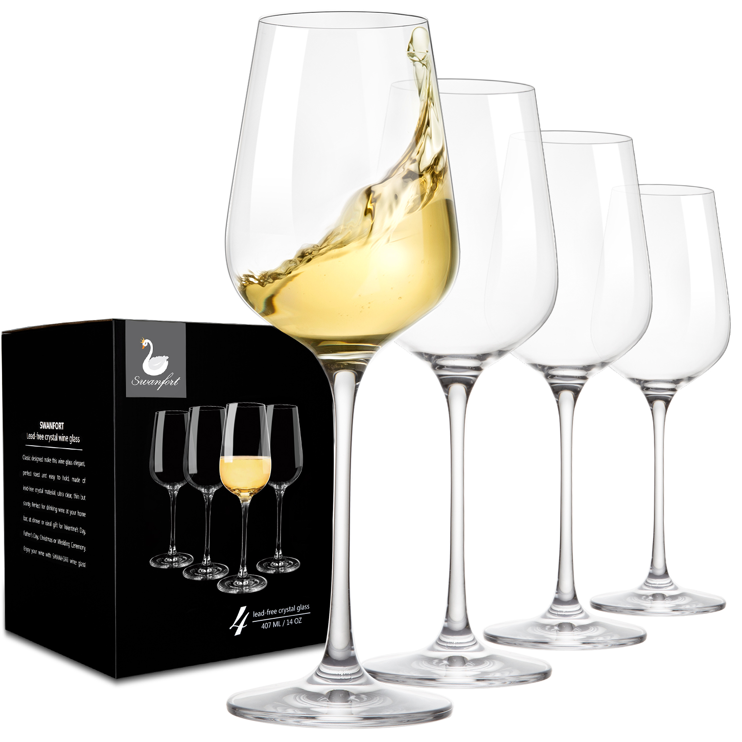 Swanfort Red Wine Glasses Set of 4, Long Stem Crystal Wine Glasses,  Burgundy Wine Glasses in Gift Bo…See more Swanfort Red Wine Glasses Set of  4, Long