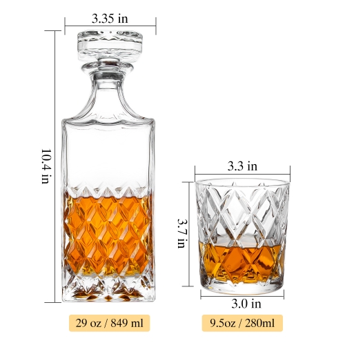 LIGHTEN LIFE 5 Piece Whiskey Decanter Sets,Non-Lead Whiskey Decanter with 4  Glasses in Gift Box,Crystal Bourbon Decanter Set,Scotch Decanter Set with