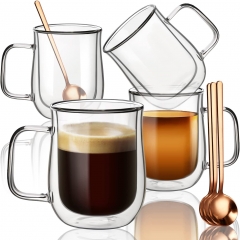 Double Wall Glass Coffee Mugs, 12 OZ Clear Glass Coffee Mugs Set of 4,Double Insulated Glass Coffee Mug,Glass Mugs for Hot Beverages