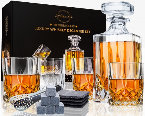 LIGHTEN LIFE Whiskey Glasses with Ice Molds-(2 Crystal Bourbon