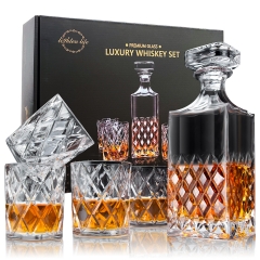 Lighten Life Whiskey Decanter Sets,Italian Style Decanter Set with 4 Glasses in Gift Box, Crystal Glass Decanter Set for Bourbon,Scotch,Liquor,Whiskey