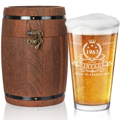 LIGHTEN LIFE 60th Birthday Gifts for Men Women 16oz,1963 Beer Glass in Barrel Box,Funny 1963 Pint Glass for 60 Years Old Dad,Friend,60th Beer Gifts