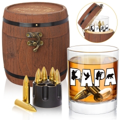 LIGHTEN LIFE Papa Gifts,12oz Whiskey Glass with Stones in Valued Barrel Gift Box,Papa Birthday Gifts,Cool Whiskey Gfits Set for Dad,New Papa,Father